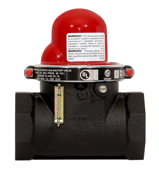 Pacific Seismic Products 314 - Válvula de cierre sísmico horizontal 2" HNPT 60 psi