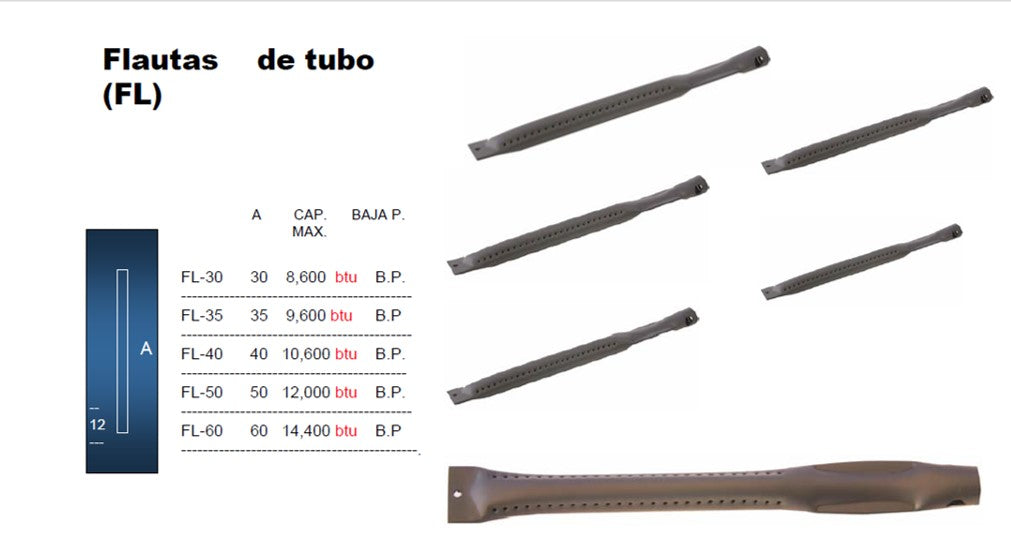 Quemador de tubo de baja presión modelo Flauta Ligera