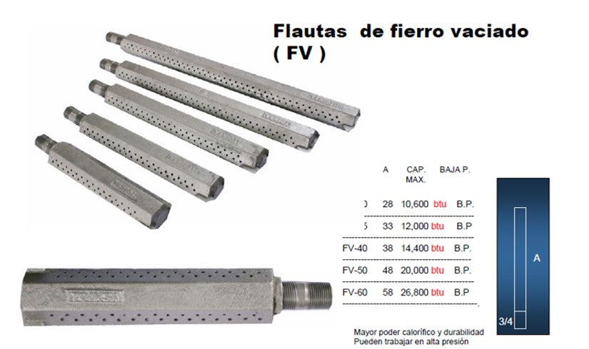 Quemador de fierro vaciado modelo Flauta